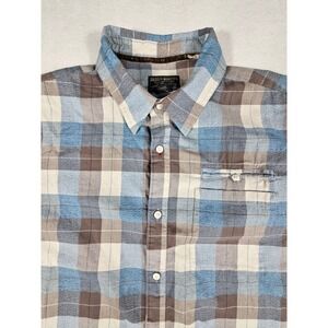 Grizzly Mountain Mens XL Blue Brown Plaid Short Sleeve Cotton Button Down Shirt